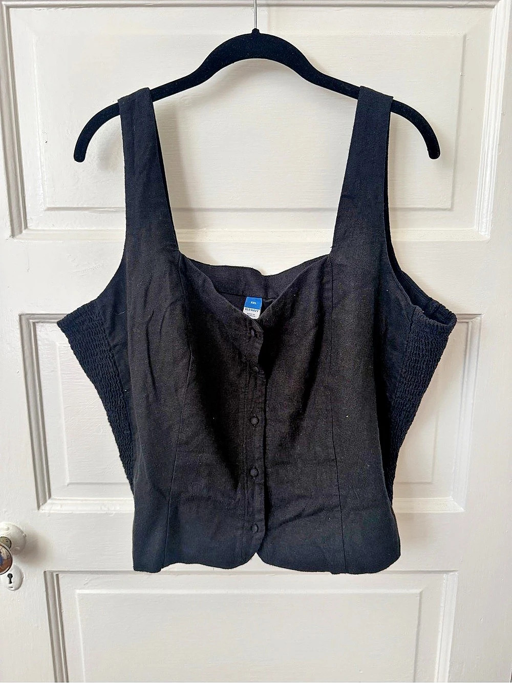 Old Navy Button-Front Linen-Blend Vest Black Smocked Side Tank Top XXL NWT